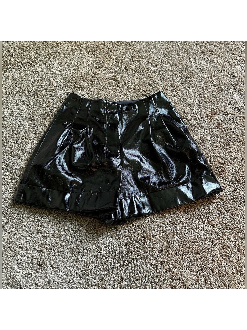 River Island Petite XS Black Faux Leather Shiny Short Shorts